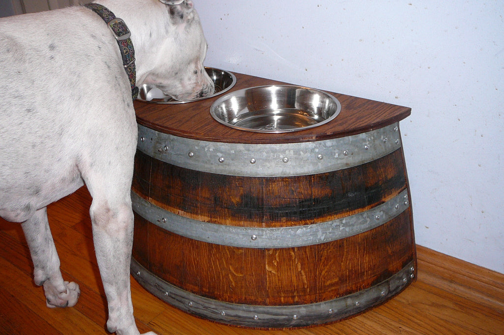 Rustic Wine Barrel Raised Double Bowl Holder1