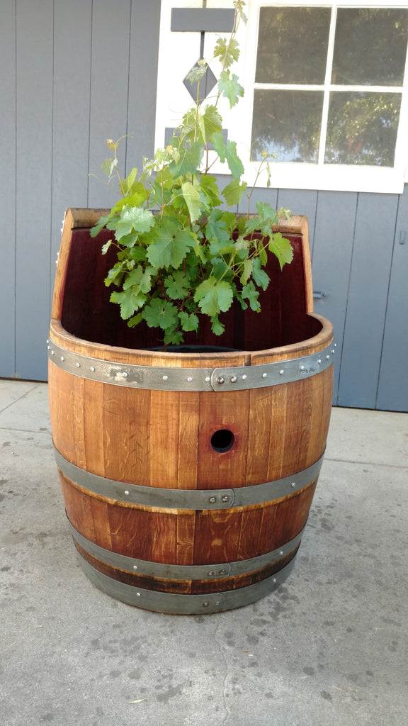 wine rack planter Rustic Used Wine Barrel Planter – Evans Family Barrels