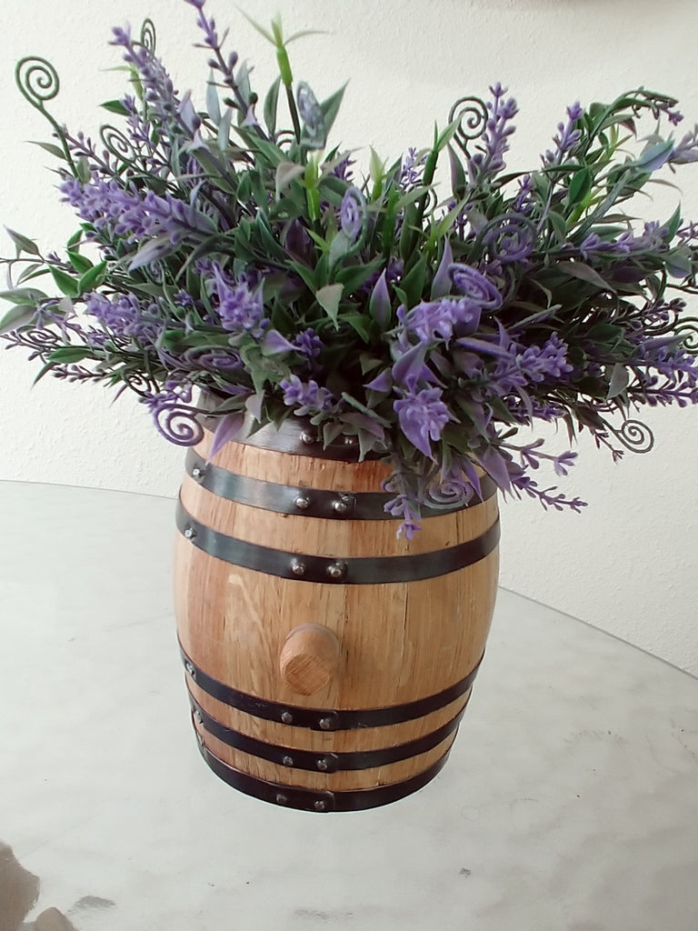 wooden barrel flower planters Small Whiskey Barrel Planters – Evans Family Barrels
