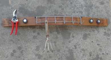 Wine Barrel Stave Garden Tool Rack with Hooks