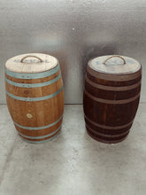 30 Gallon Whiskey Barrel Trash Can with Rope Handle in Medium Walnut and Ebony