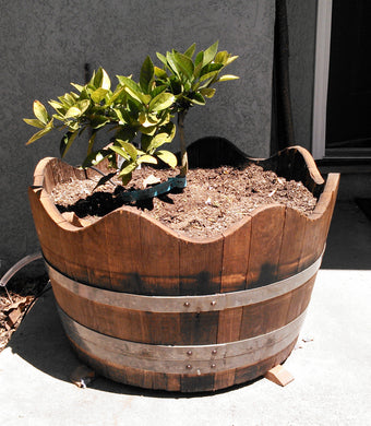 Scallop Design Half Wine Barrel finished in Medium Walnut