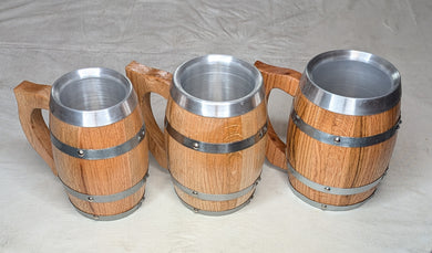 3 Oak Mugs with Aluminum Inserts