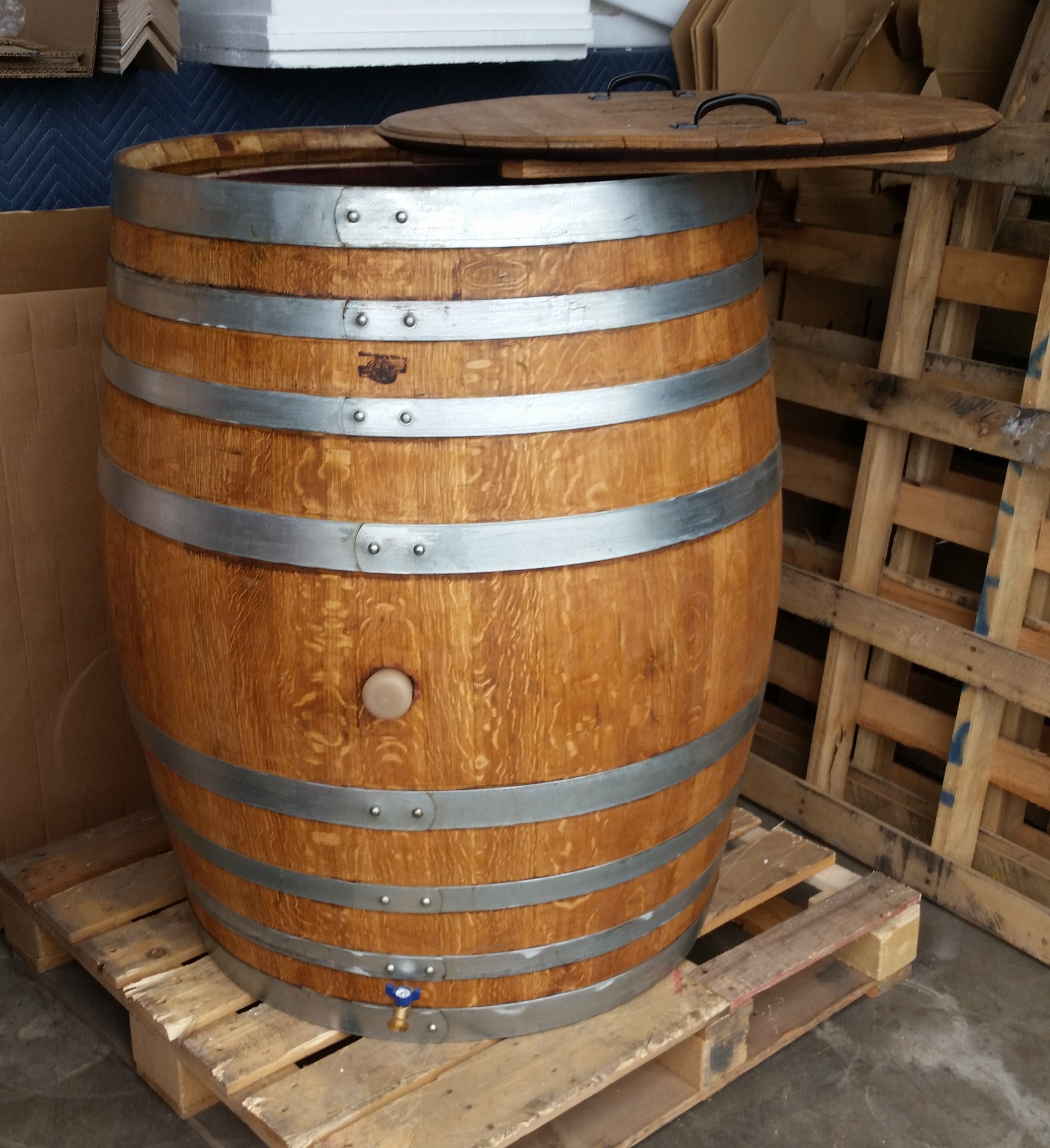 500l Cold Tub Puncheon Barrel With Open Lid In Medium Walnut (sanded 