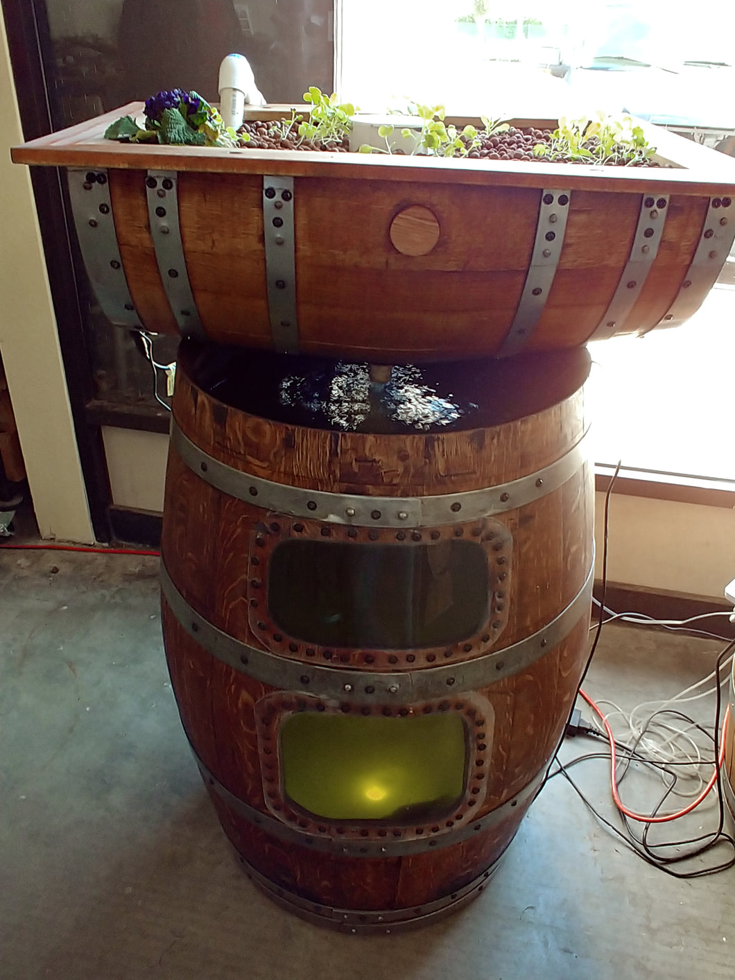 Basic Vertical Wine Barrel Aquaponics System with extra window
