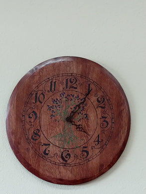 Wine Barrel Head  Wall Clock - Hand Engraved Colorized