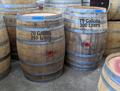 Large 265 Liters (70 Gal) and 300 Liters (79 Gal) Used Hogshead Wine Barrels